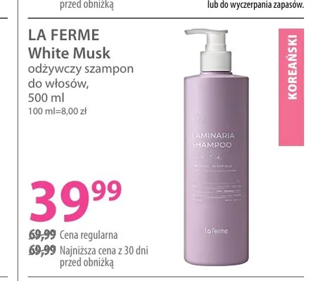 Odżywczy szampon do włosów La Ferme White Musk promocja w Hebe