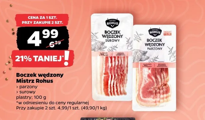 Boczek wędzony surowy Mistrz Rohus promocja w Netto