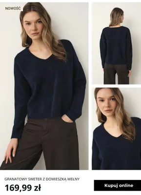Granatowy sweter z domieszką wełny Greenpoint promocja w Greenpoint