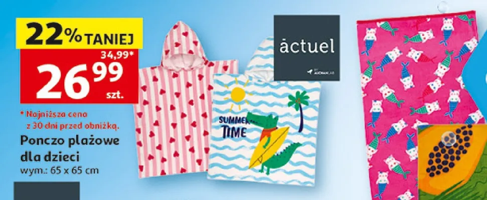 Ponczo plażowe dla dzieci Actuel 65x65 cm promocja w Auchan