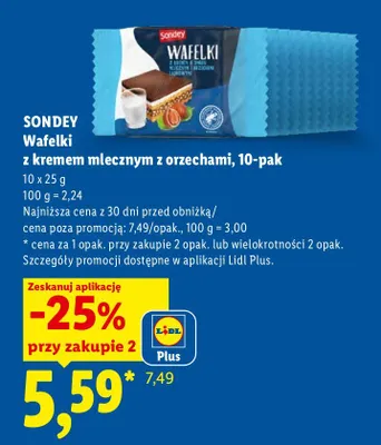 Wafelki z kremem mlecznym z orzechami Sondey 10-pak promocja w Lidl