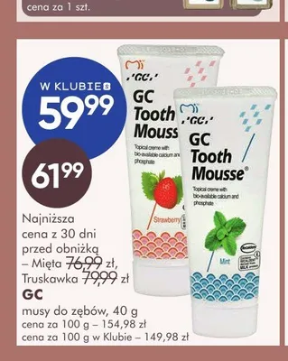 Mus do zębów GC Tooth Mousse miętowy promocja w Super-Pharm