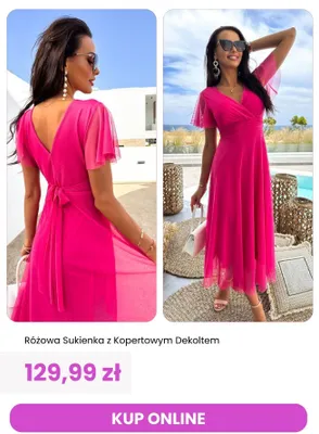 Różowa sukienka z kopertowym dekoltem ModnaKiecka.pl promocja w Modna Kiecka