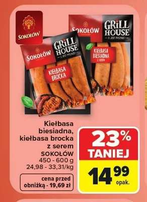 Kiełbasa brocka z serem Sokołów promocja w Carrefour Market