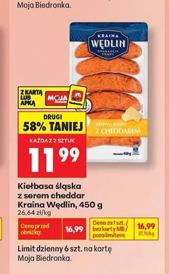 Kiełbasa śląska z serem cheddar Kraina Wędlin promocja w Biedronka