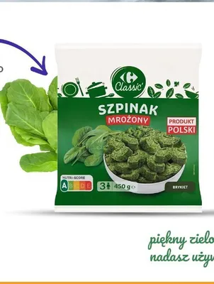 Szpinak mrożony, brykiet promocja w Carrefour