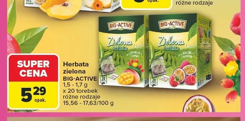 Herbata zielona Big-Active malina promocja w Carrefour