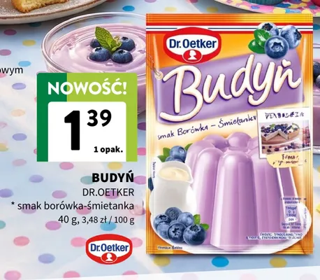 Budyń Dr. Oetker smak borówka-śmietanka promocja w Intermarche