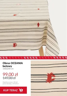 Obrus OCEANIA beżowy 150x250 cm promocja w Homla