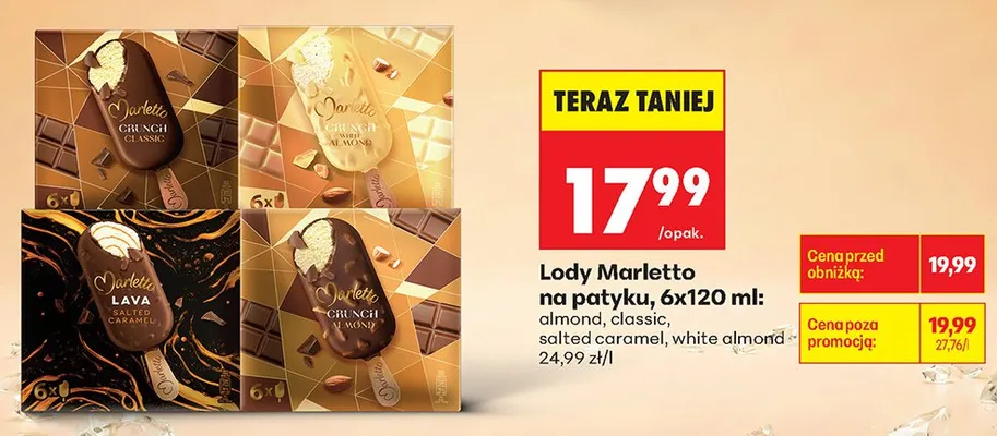 Lody na patyku Lava salted caramel Marletto 6-pak 120ml promocja w Biedronka