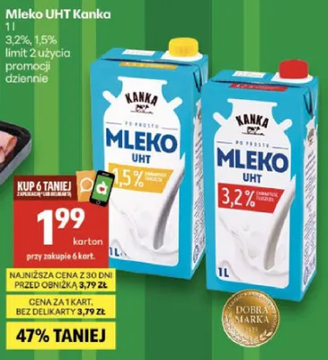 Mleko UHT 3,2%, 1,5% promocja w Delikatesy Centrum