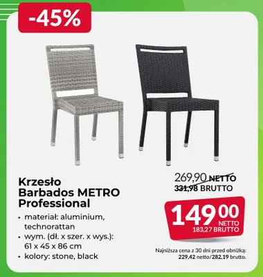 Krzesło Barbados METRO Professional promocja w Makro