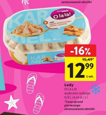 Lody krem orzechowy słony karmel O la la! promocja w Intermarche