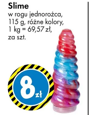 Slime w rogu jednorożca, różne kolory, 1 kg = 69,57 zł, za szt. promocja w Tedi