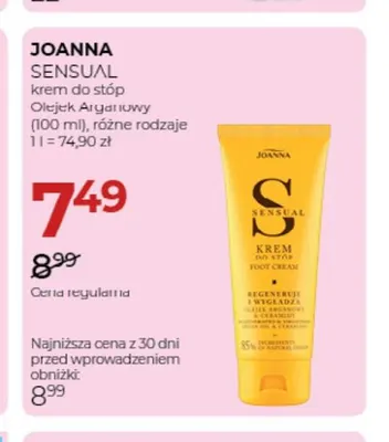 Krem do stóp Olejek Arganowy Sensual Joanna promocja w Drogerie Jawa