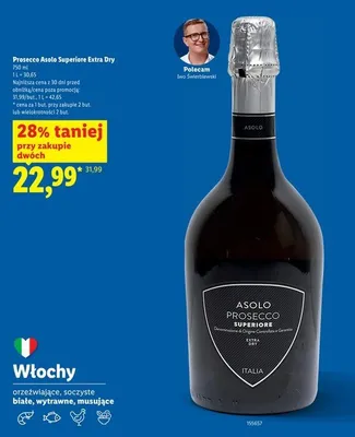 Wino musujące Prosecco Asolo Superiore Extra Dry promocja w Lidl