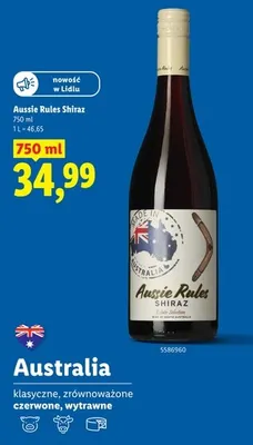 Wino czerwone Aussie Rules Shiraz wytrawne promocja w Lidl