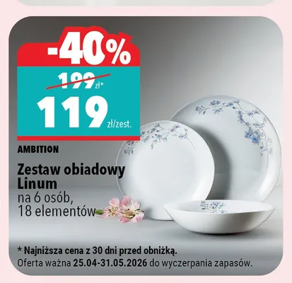 Zestaw obiadowy AMBITION Linum na 6 osób 18 elementów promocja w Biedronka Home