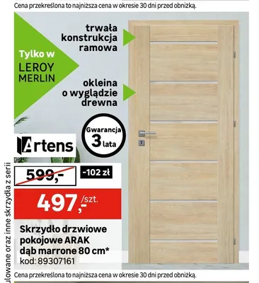 Skrzydło drzwiowe pokojowe ARAK dąb marrone 80 cm promocja w Leroy Merlin