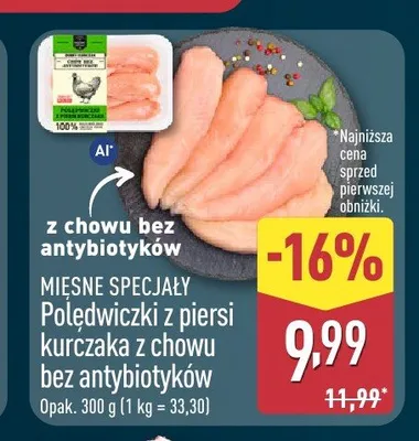 Polędwiczki z piersi kurczaka z chowu bez antybiotyków Mięsne Specjały promocja w Aldi