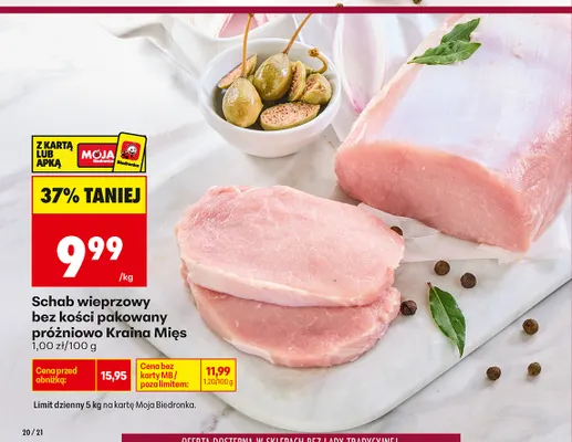 Schab wieprzowy bez kości pakowany próżniowo Kraina Mięs promocja w Biedronka