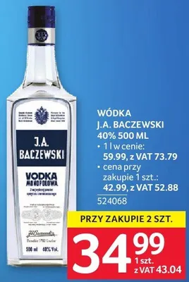 Wódka J.A. Baczewski 40% 500 ML promocja w Selgros
