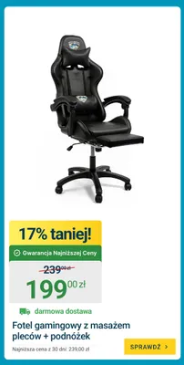 Fotel gamingowy z masażem pleców + podnóżek Night Hunter promocja w ERLI