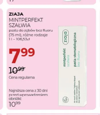 Pasta do zębów bez fluoru Ziaja Mintperfekt Szałwia promocja w Drogerie Jawa