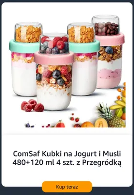 ComSaf kubki na jogurt i musli 480+120 ml 4 szt. z przegródką promocja w Amazon