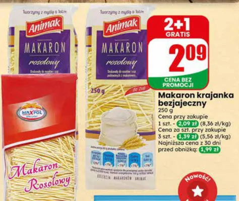 Makaron rosołowy krajanka bezjajeczny Animak promocja w Dino