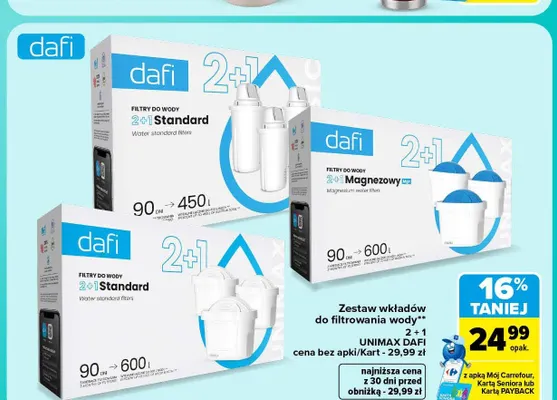Zestaw wkładów do filtrowania wody 2+1 Unimax Dafi promocja w Carrefour