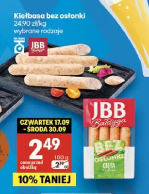 Kiełbasa bez osłonki promocja w Delikatesy Centrum