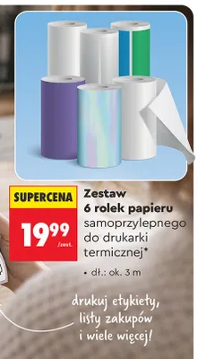 Zestaw 6 rolek papieru samoprzylepnego do drukarki termicznej promocja w Biedronka