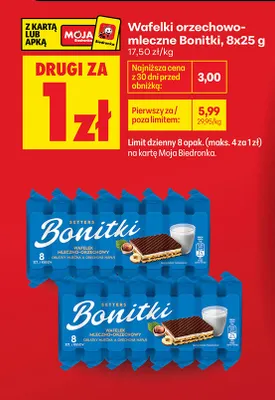 Wafelki orzechowo-mleczne Bonitki 8-pak 25 g promocja w Biedronka