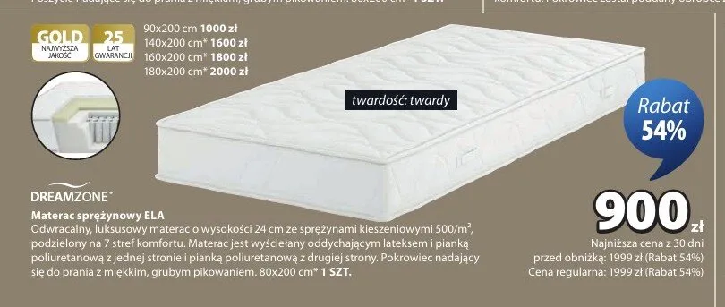 Materac sprężynowy Dreamzone Ela promocja w Jysk