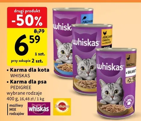 Karma dla kota Whiskas wybrane rodzaje promocja w Intermarche