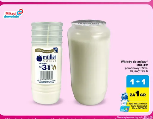 Wkłady do zniczy parafinowy ~72 h Müller promocja w Carrefour