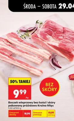 Boczek wieprzowy bez kości i skóry pakowany próżniowo Kraina Mięs promocja w Biedronka