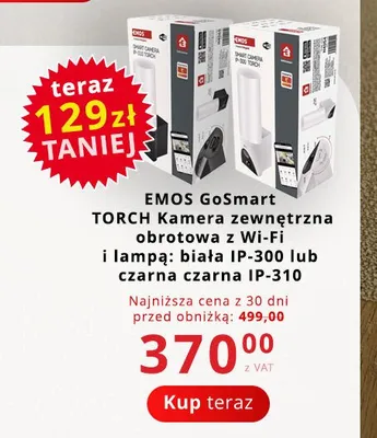 Kamera zewnętrzna obrotowa z Wi-Fi i lampą EMOS GoSmart TORCH biała IP-300 promocja w Poczta Polska