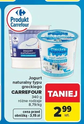 Jogurt naturalny typu greckiego light Carrefour Mleczny Przystanek promocja w Carrefour
