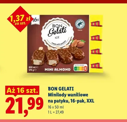 Minilody waniliowe na patyku Bon Gelati Mini Almond XXL 16-pak promocja w Lidl