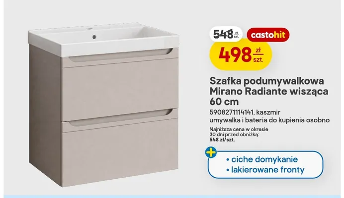 Szafka podumywalkowa Mirano Radiante wisząca 60 cm kaszmir promocja w Castorama