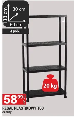 REGAŁ PLASTIKOWY T60 czarny 4 półki promocja w Merkury Market