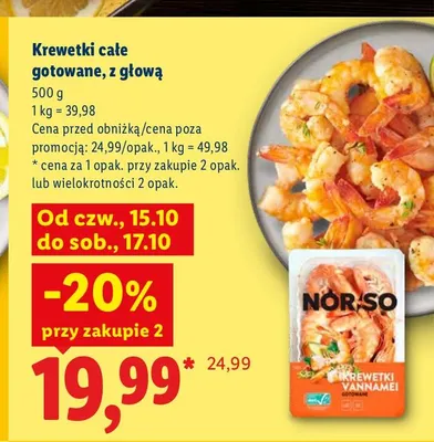 Krewetki całe gotowane z głową Nor-So promocja w Lidl