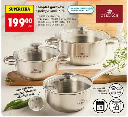 Komplet garnków z pokrywkami GERLACH 6 el. promocja w Biedronka