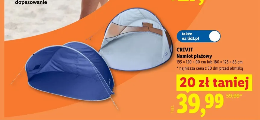 Namiot plażowy CRIVIT 180x125x83 cm promocja w Lidl