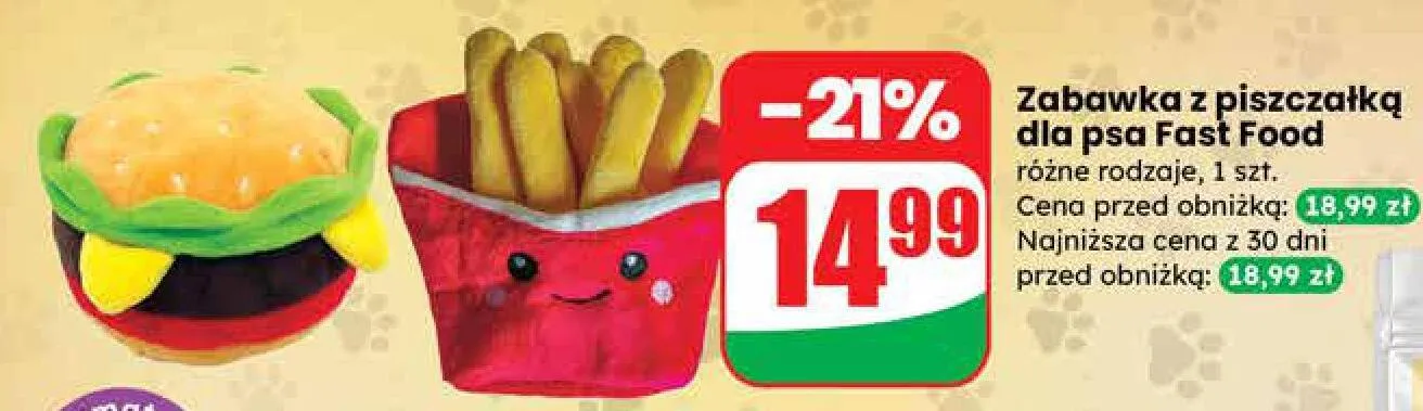 Zabawka z piszczałką dla psa Fast Food różne rodzaje promocja w Dino