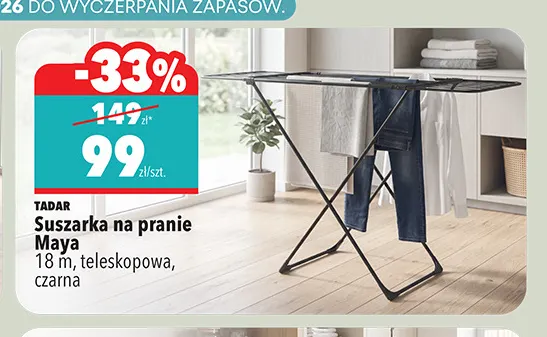 Suszarka na pranie Maya 18 m teleskopowa czarna Tadar promocja w Biedronka