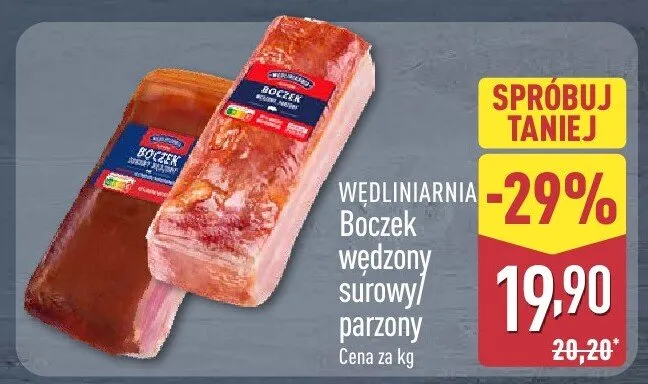 Boczek wędzony surowy/parzony promocja w Aldi