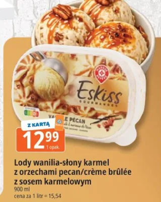 Lody wanilia-słony karmel z orzechami pecan Eskiss Gourmandes promocja w Leclerc